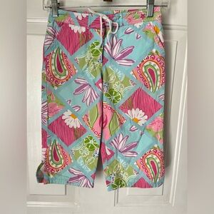 Lilly Pulitzer Girls Tropical Floral Capri Pants Size 10 Pink Hawaiian Cotton